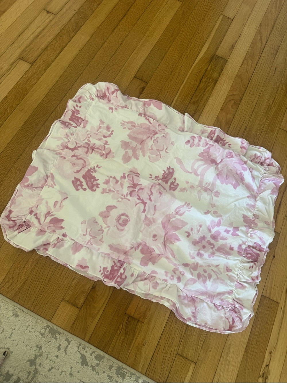LoveShackFancy Pink & White Damask Floral Standard Ruffle Sham Pillow Case